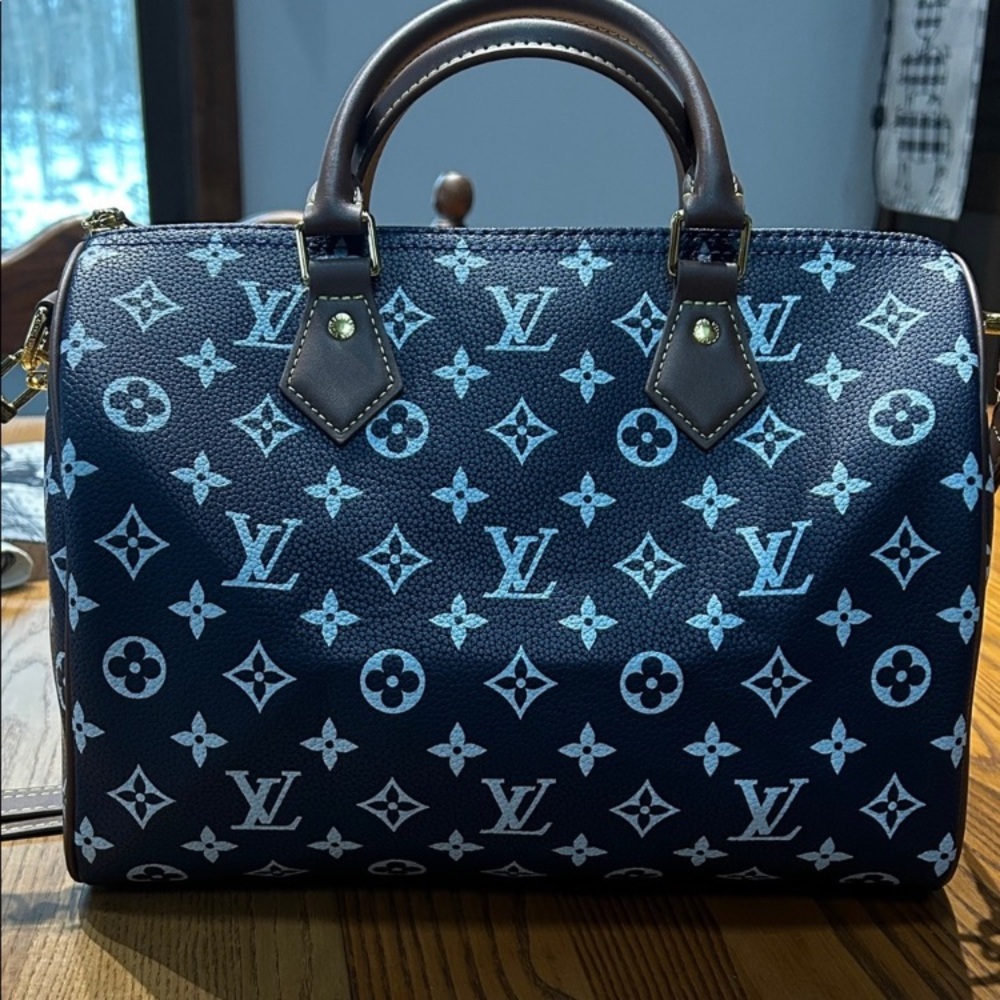 Louis Vuitton Style  Navy and White Monogram Satchel Set . Pls read